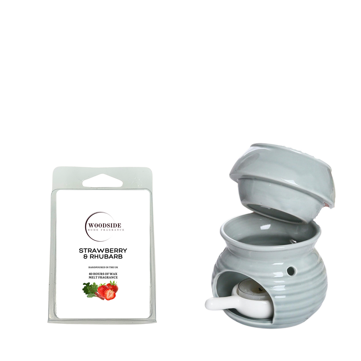 Woodside Home Living Wax Melt and Burner Crusader Exclusive, Grey, strawberry and rhubarb