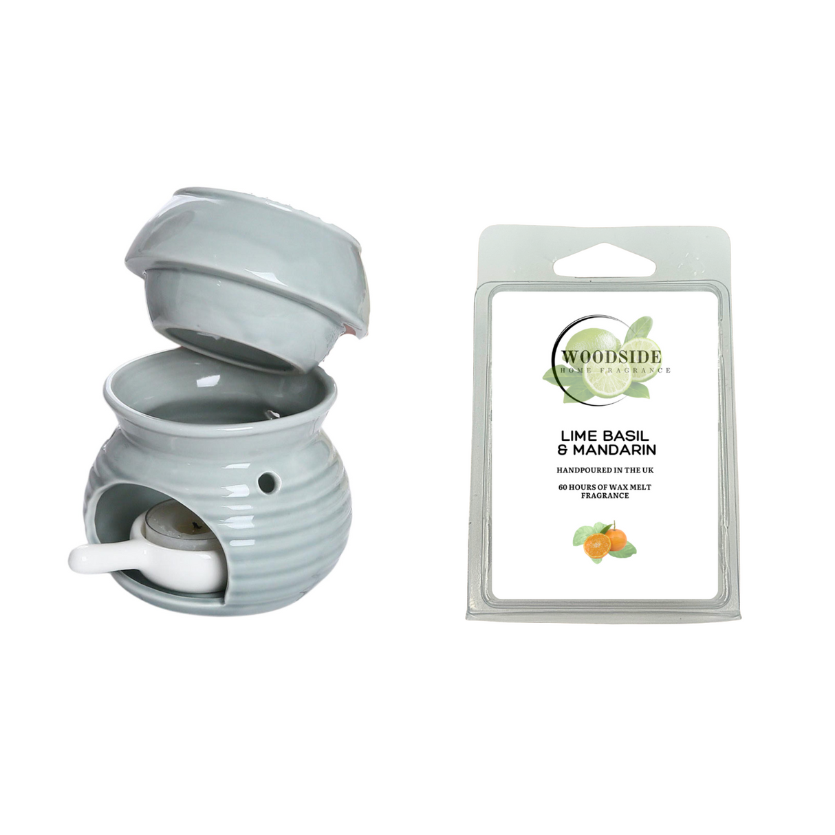 Woodside Home Living Wax Melt and Burner Crusader Exclusive, Grey, lime basil and mandarin