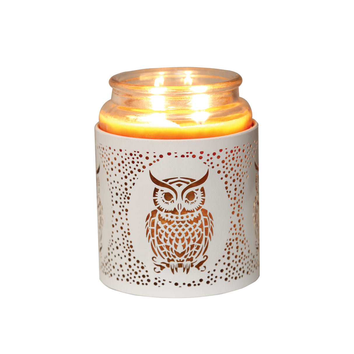 Aroma Metal Silhouette Wax Melt Burner/Candle Holder - White & Gold Owl