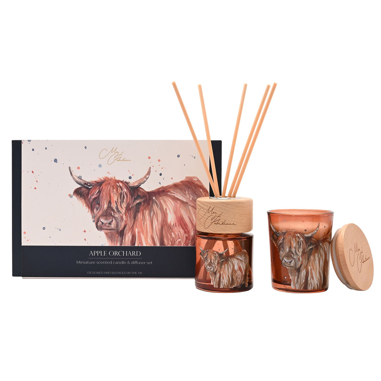 Meg Hawkins Highland Cow Mini Candle & Reed Diffuser Gift Set - Apple Orchard