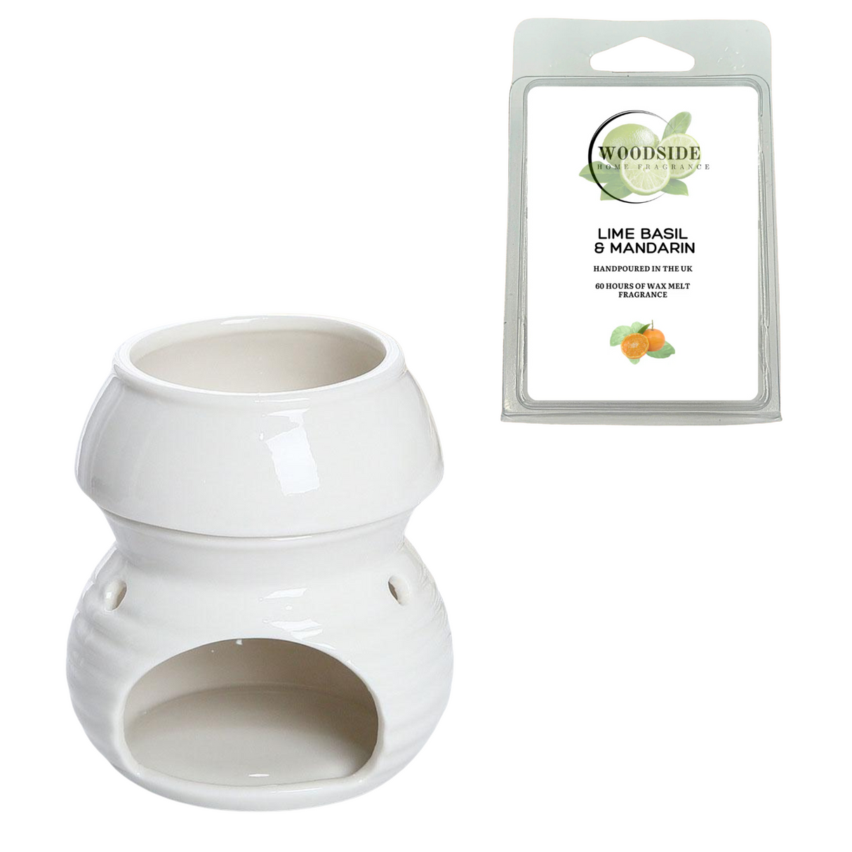 Woodside Home Living - Wax Melt Burner Crusader Exclusive - White, lime basil and mandarin