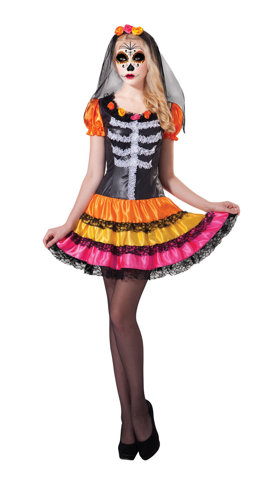 Day of the Dead Rainbow Lady Fancy Dress Costume Size 10-14