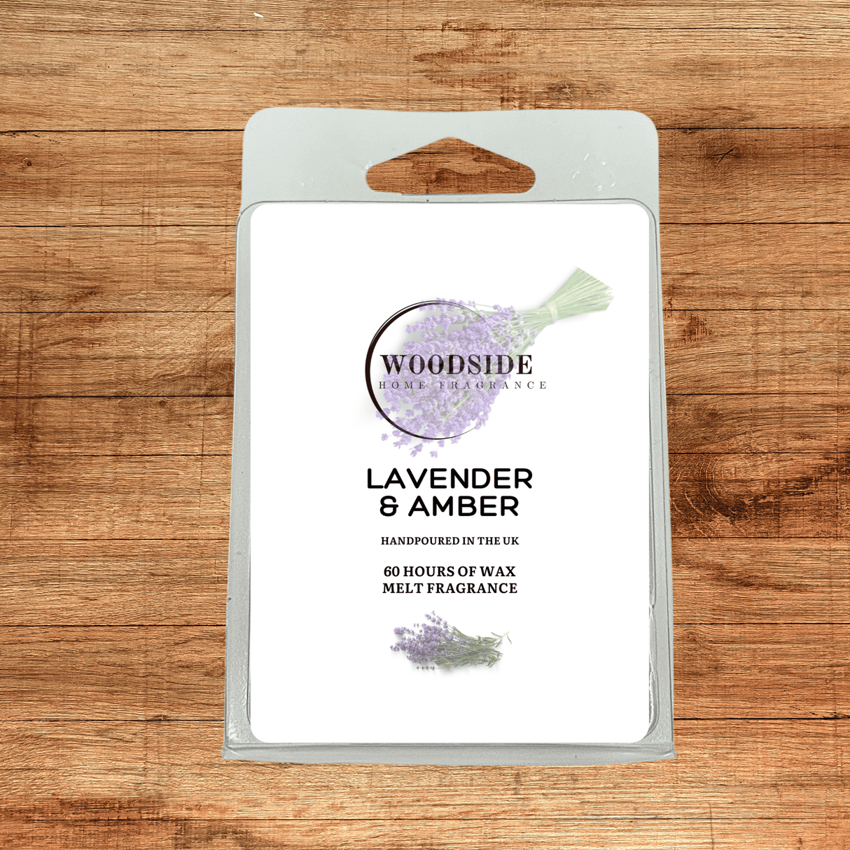 woodside home fragrance wax melt, lavender and amber