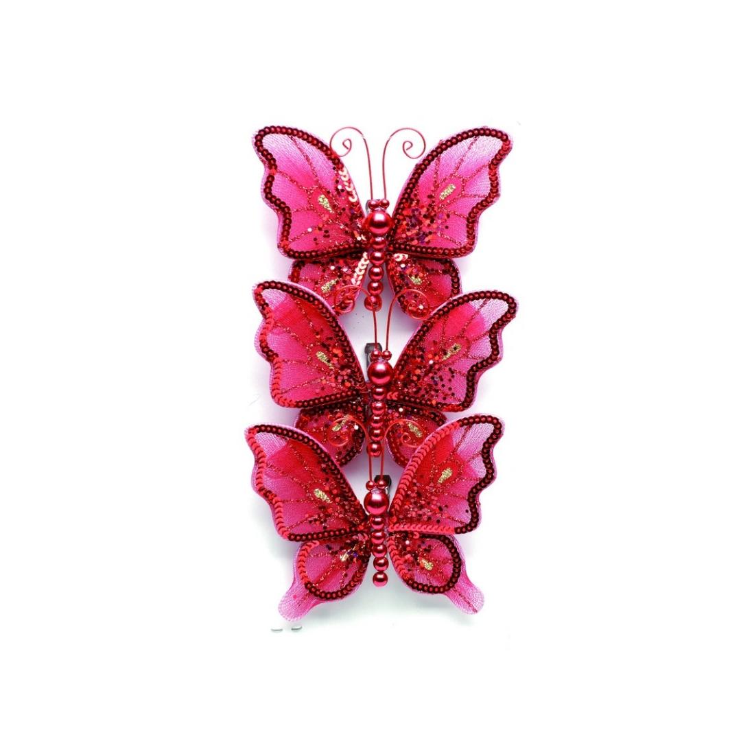 Christmas Tree Clip On Decorations - Red Butterflies Pack of 3