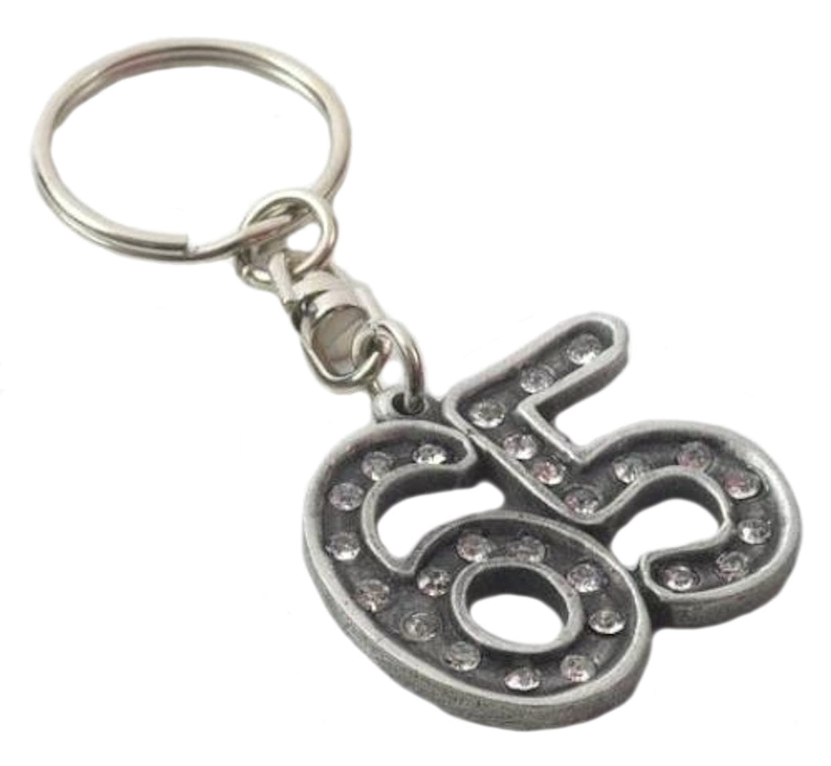 English Pewter Birthday Age Number Crystal Keyring - 65