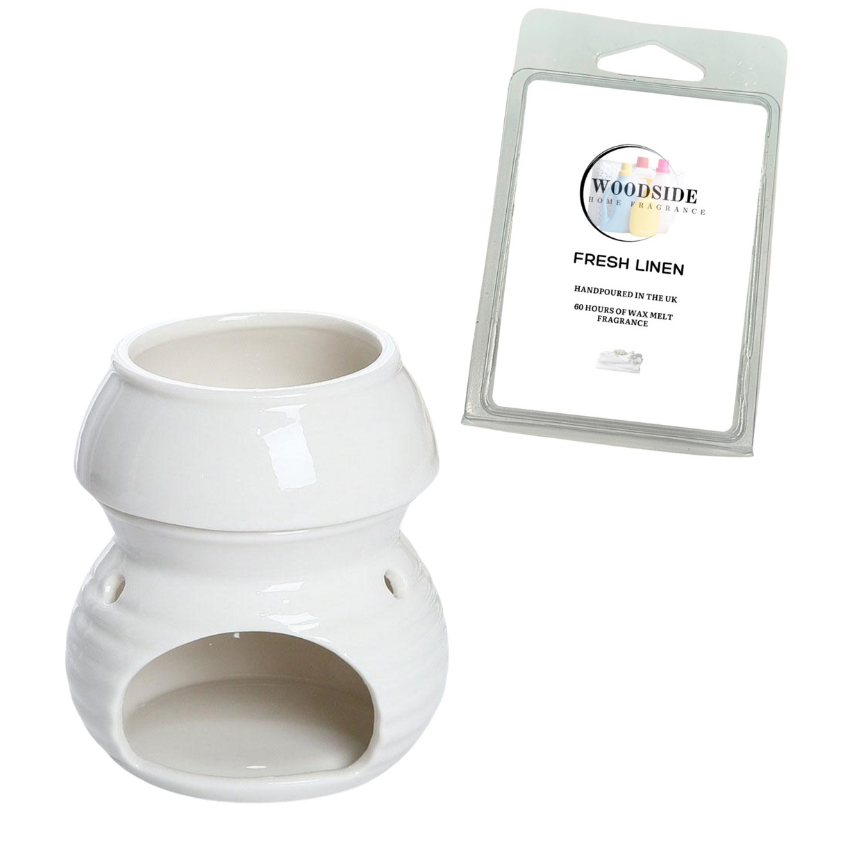 Woodside Home Living - Wax Melt Burner Crusader Exclusive - White, fresh linen
