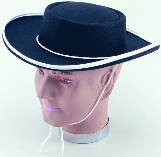 Fancy Dress Zorro Hat (Black With White Trim)