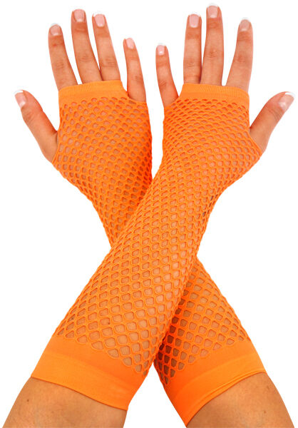 1980's 80's Neon Long Fishnet Fingerless Gloves Fancy Dress Accessory