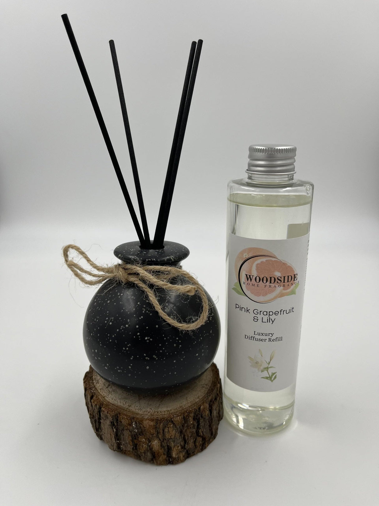 Woodside Round Pastel Black Ceramic Reed Diffuser Vase with Woodside Luxury Refill