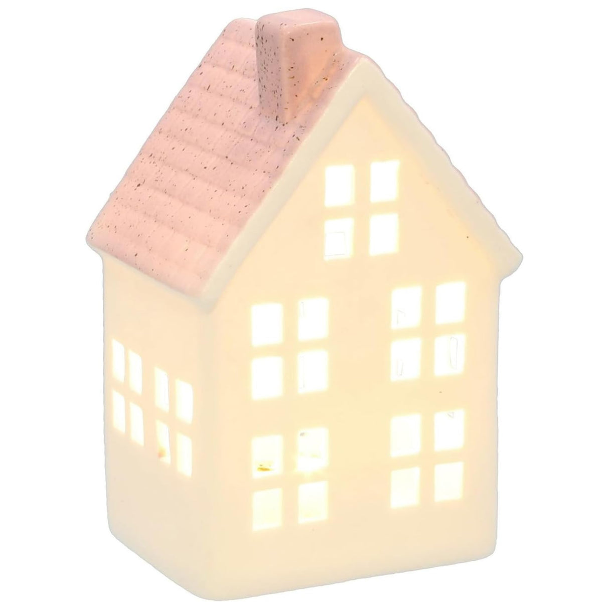 China White Christmas LED Light-Up Small House - Pink lights on