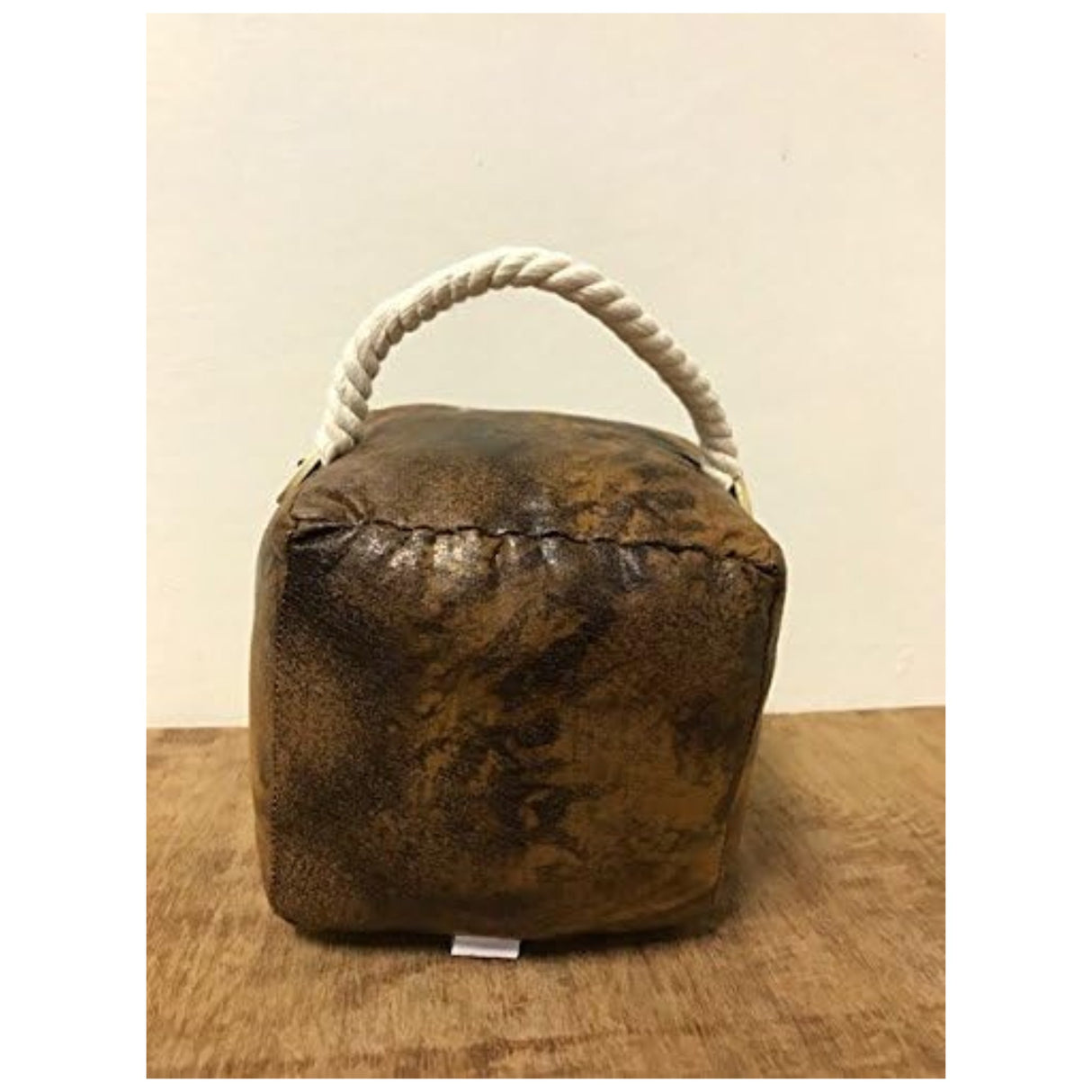 Antique Brown Faux Leather Cube Doorstop - A Spoiled Dog Lives Here