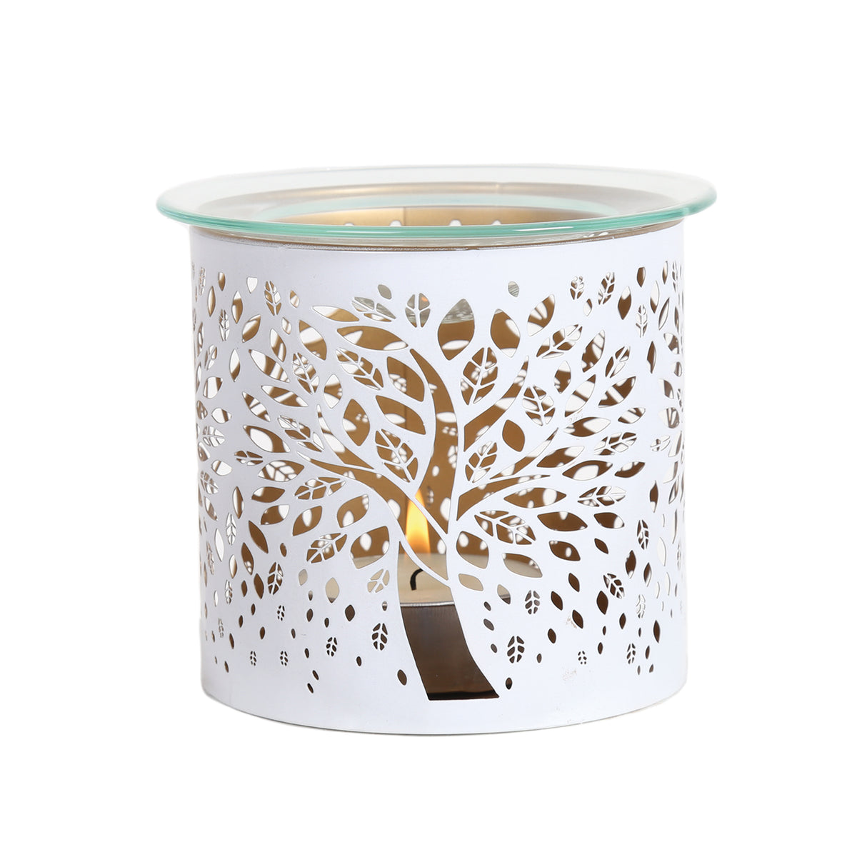 Aroma Metal Silhouette Wax Melt Burner/Candle Holder - White & Gold Tree of Life