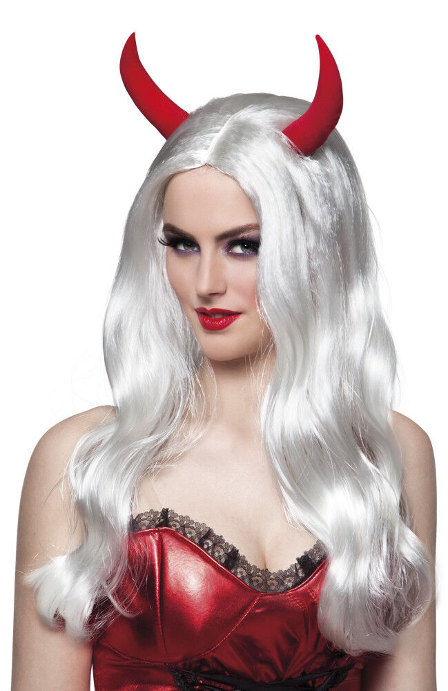 Devil Halloween Fancy Dress Wig with Horns - Black Or White