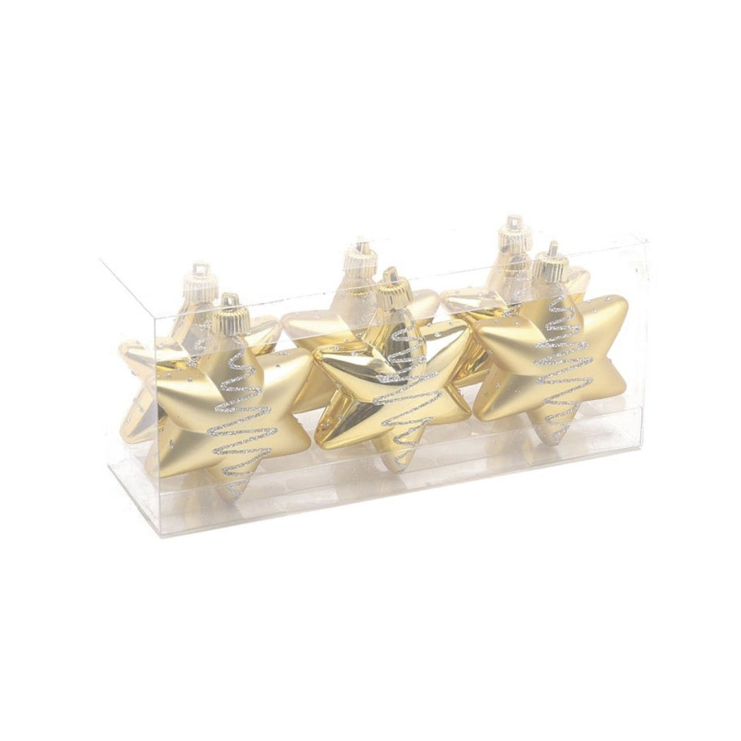 Christmas Tree Baubles - Shatterproof Gold Star Pack of 6