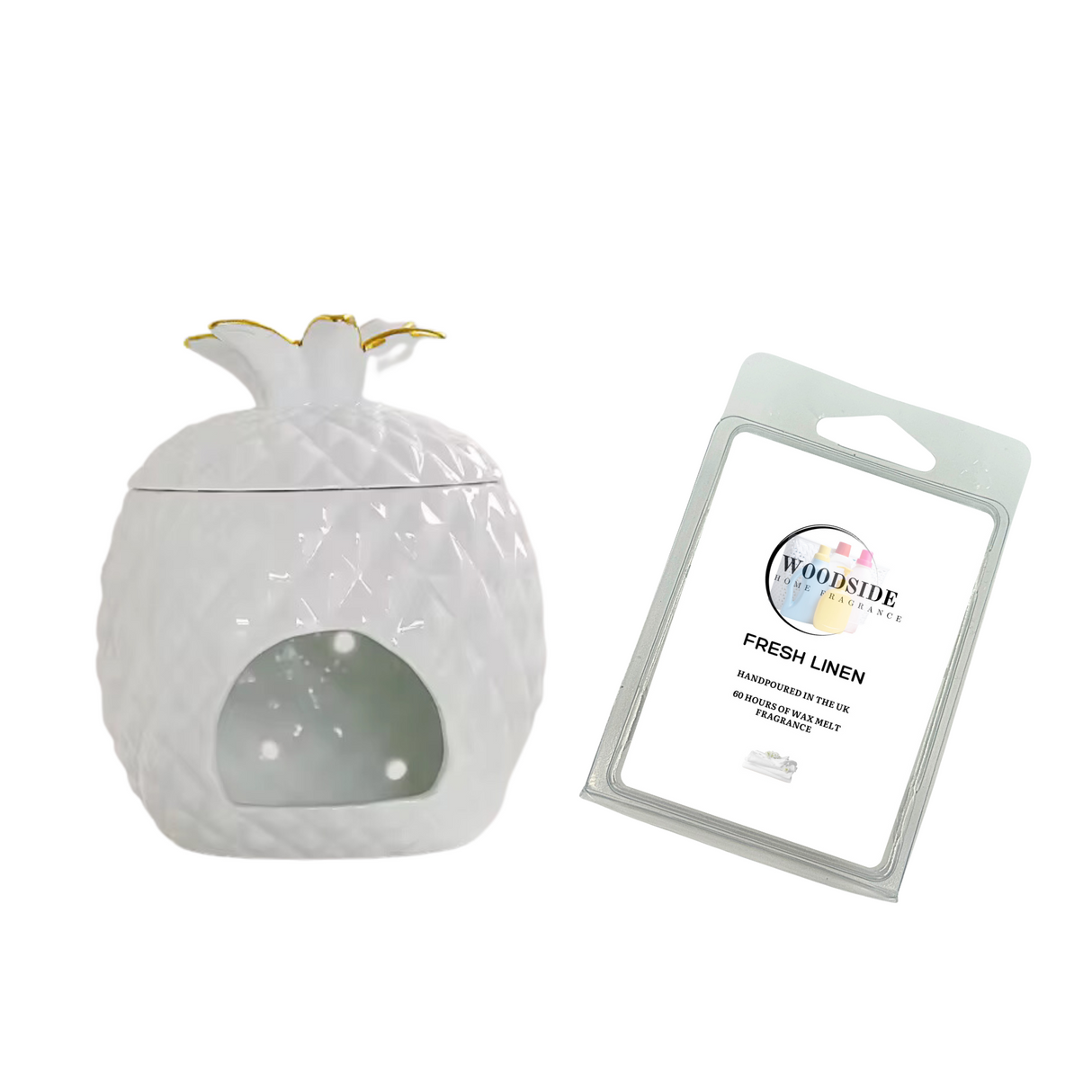 Woodside Home Living Pineapple Design Tealight Burner With Free Wax Melt, fresh linen