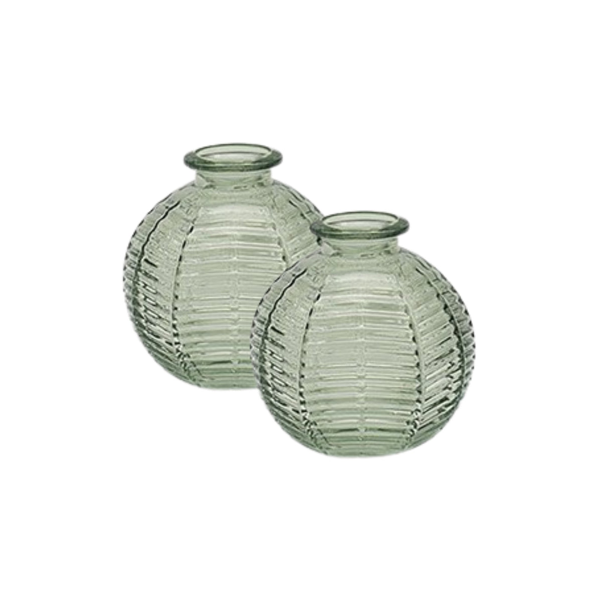 Bright Ribbed Glass Small Ball Vase (Set of 2) - Green