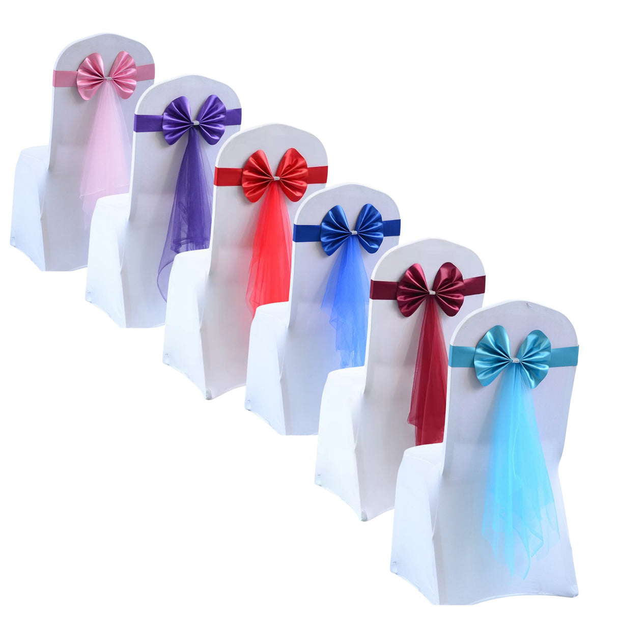 Stretch Chair Cover Band with Satin Bow - Various Colours