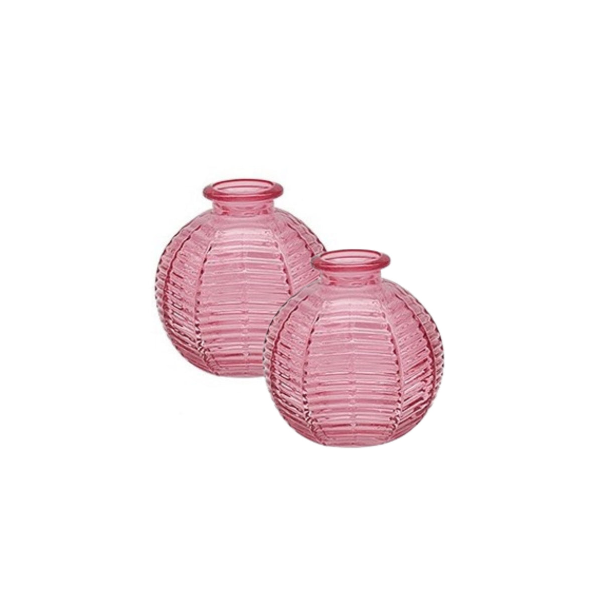 Bright Ribbed Glass Small Ball Vase (Set of 2) - Pink