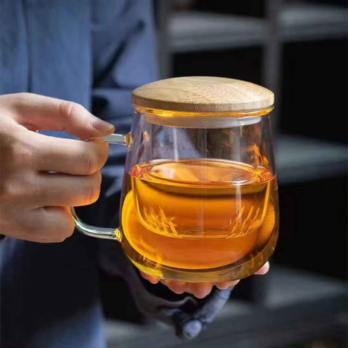 bamboo glass tea tumbler with infuser lid
