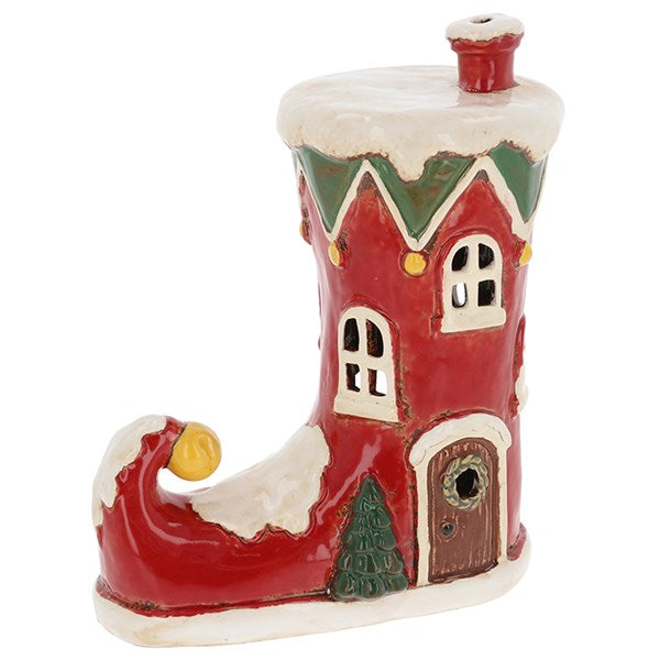 Village Pottery Christmas Elf Boot House Tea Light Holder