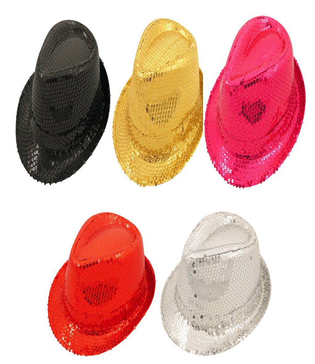 Sequin Gangster Trilby Hat Fancy Dress Hat - Various Colours