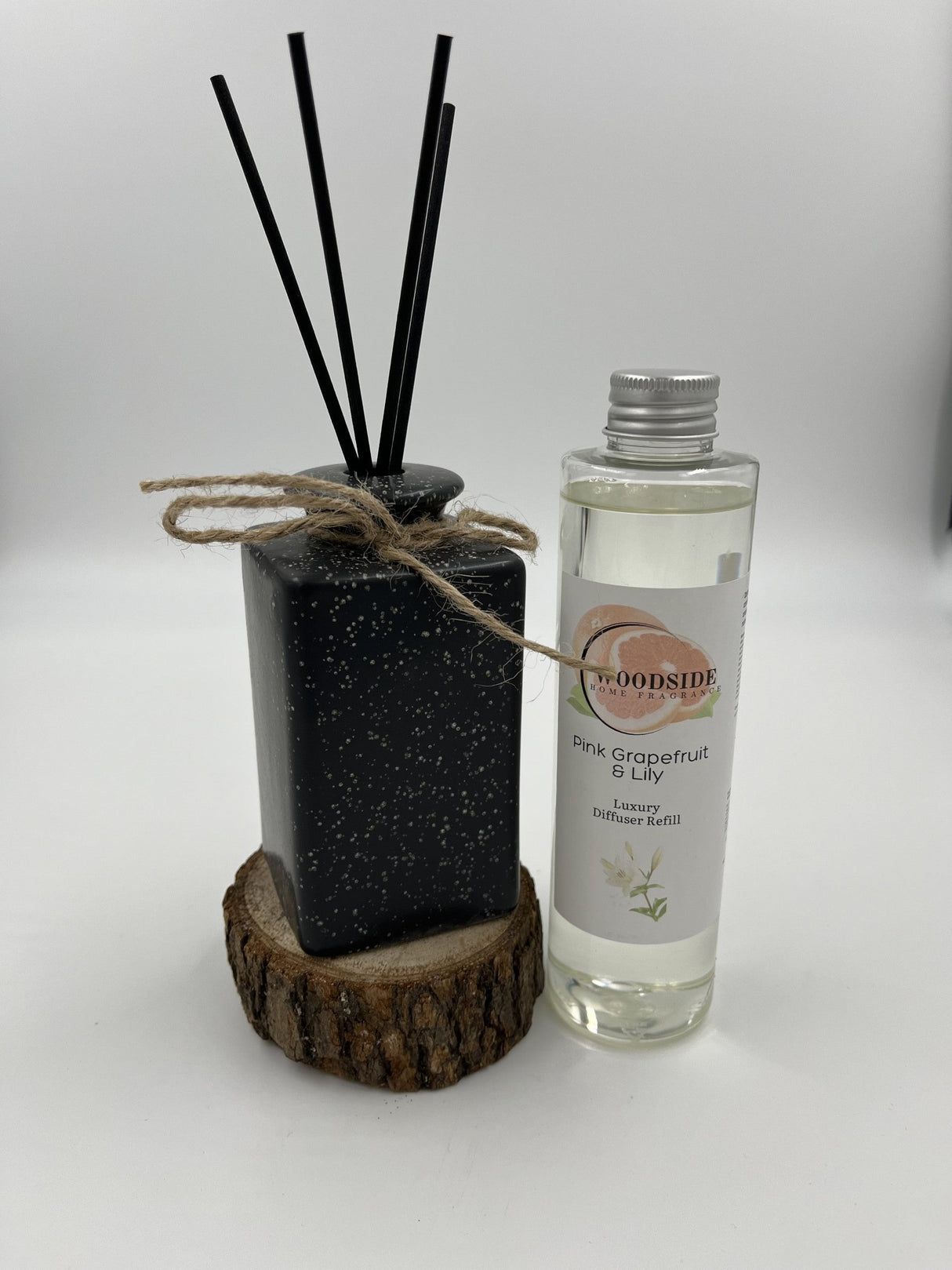 Woodside Pastel Black Ceramic Reed Diffuser Vase with Woodside Luxury Refill pink grapefruit and lily