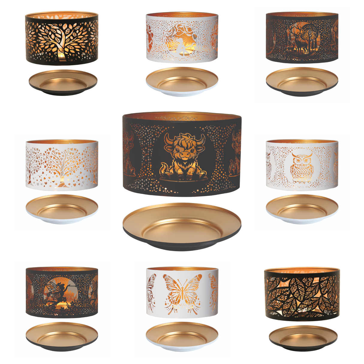 Aroma Jar Candle Metal Silhouette Shade & Tray Set - Various Designs