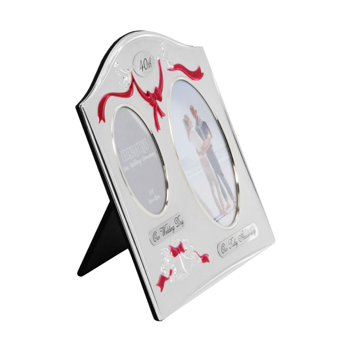 Two Tone Silver Plated Double Photo Frame - 40th Anniversary