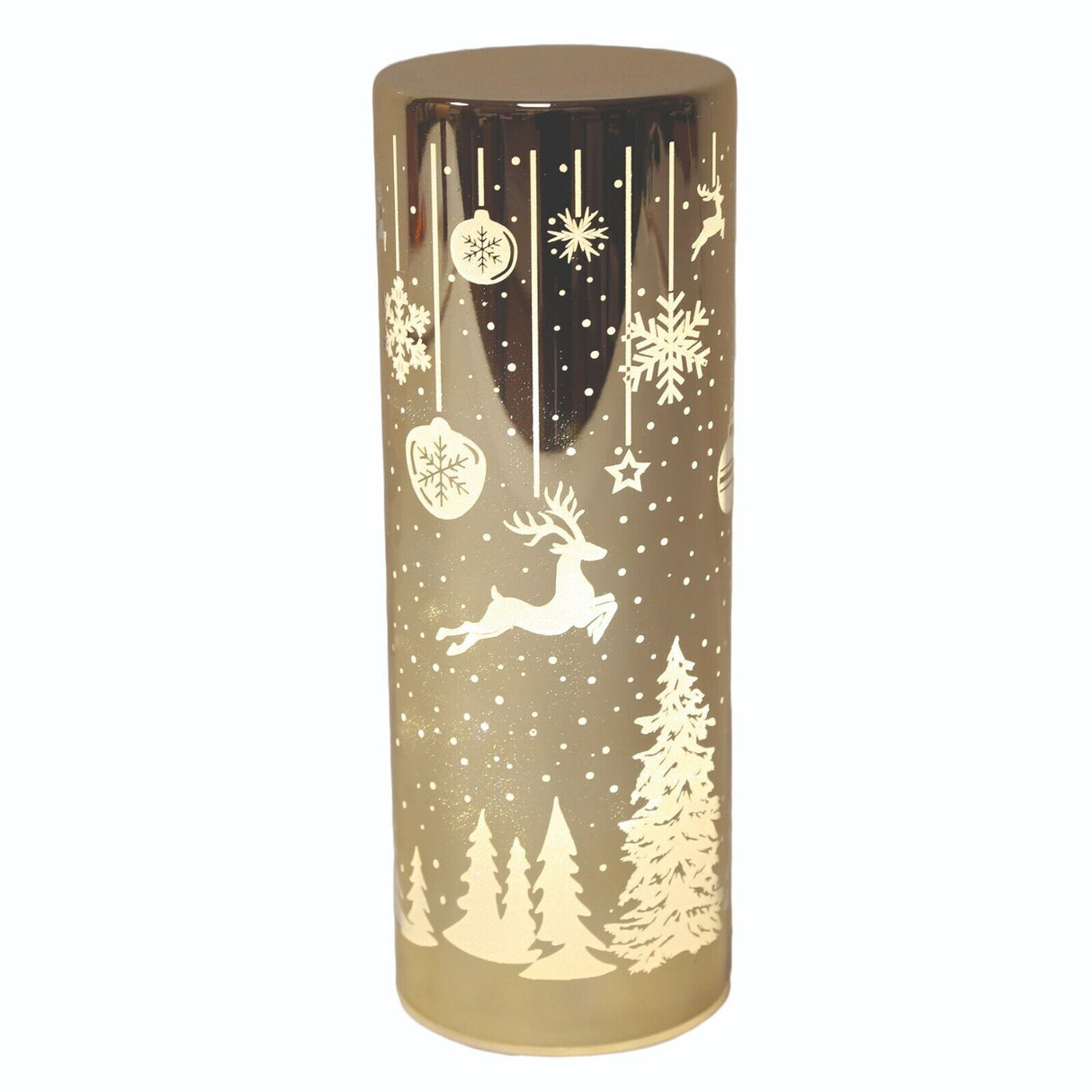 LED Light Up Cylinder Silhouette Christmas Decorations - gold prancing reindeer