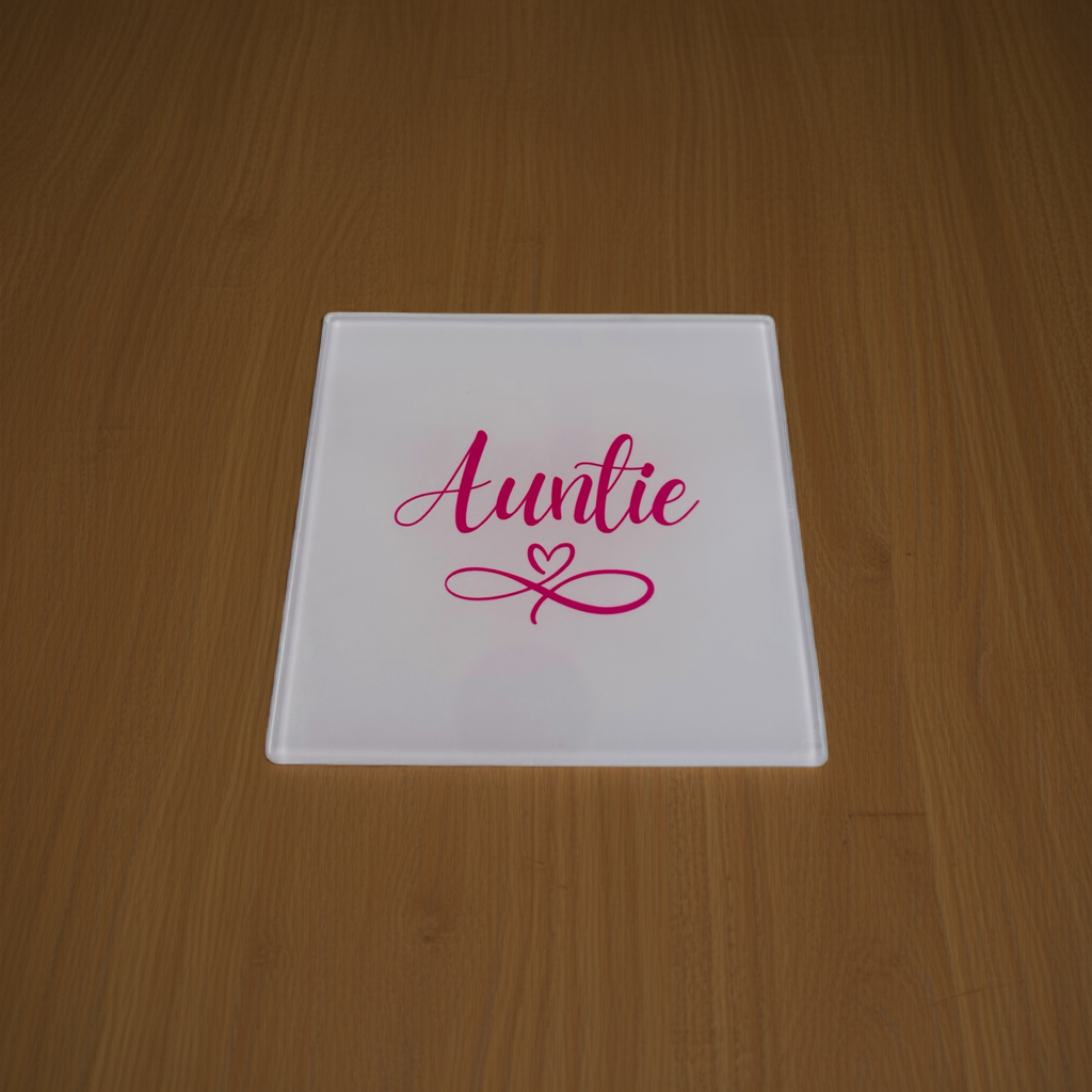 Woodside Home Living - Auntie Heart Round Glass Coaster