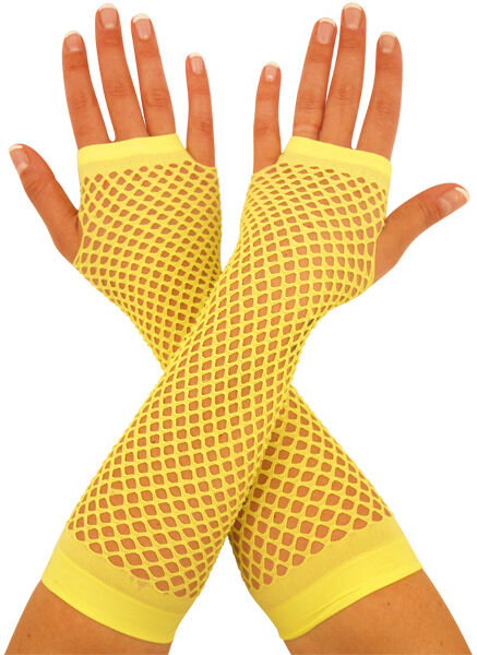 1980's 80's Neon Long Fishnet Fingerless Gloves Fancy Dress Accessory
