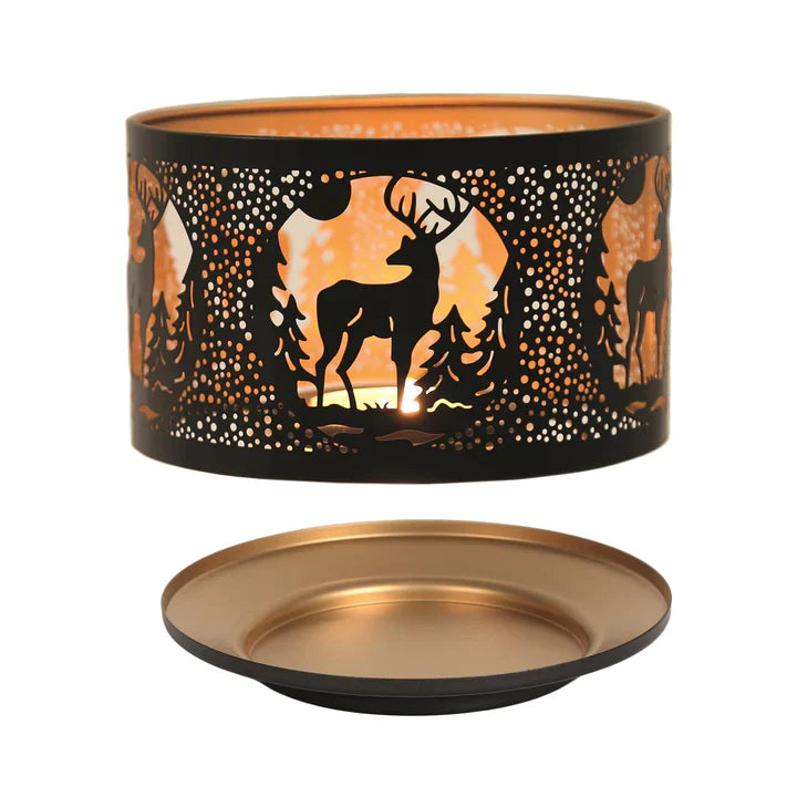 Aroma Jar Candle Metal Silhouette Shade & Tray Set - Black & Gold Stag