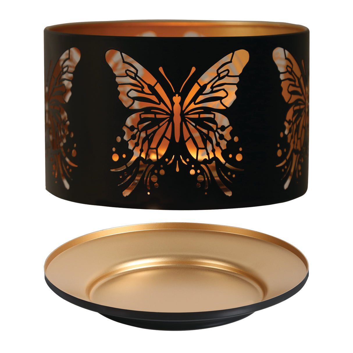 Aroma Jar Candle Metal Silhouette Shade & Tray Set Butterfly Design - Various Colours