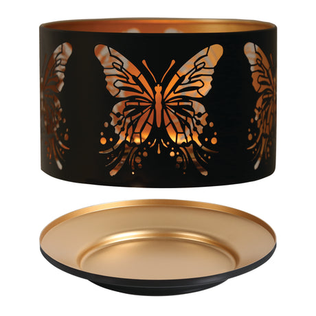 Aroma Jar Candle Metal Silhouette Shade & Tray Set Butterfly Design - Various Colours