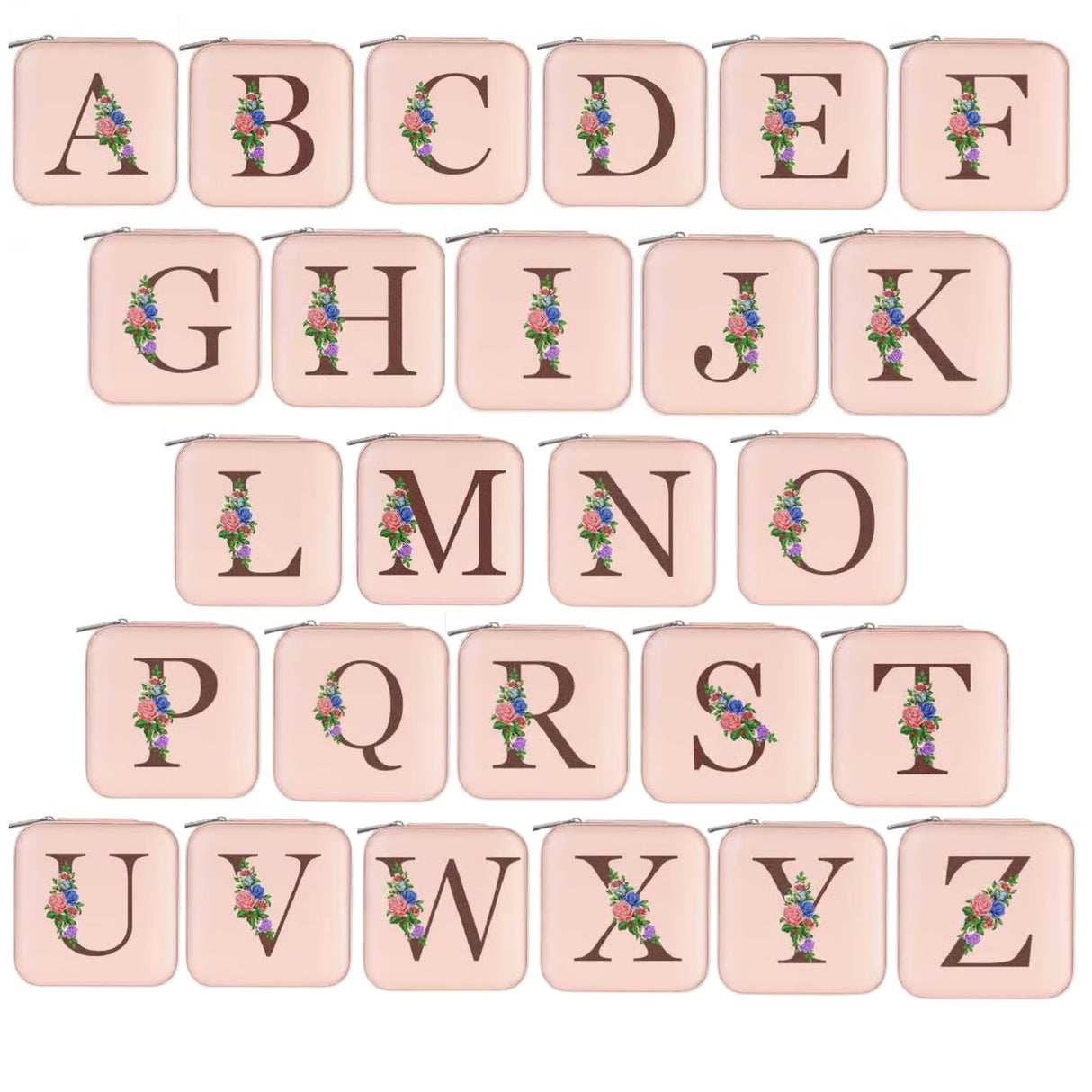 Krystina's Collection Pink Travel Jewellery Box with Floral Initial - Various Letters