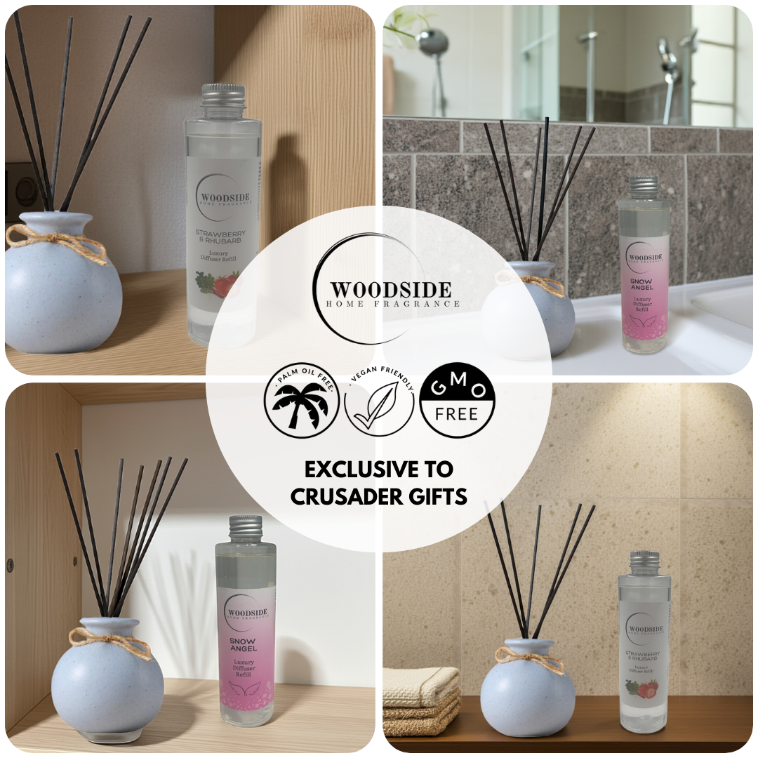 Woodside Round Blue Pastel Ceramic Reed Diffuser Vase with Woodside Luxury Refill