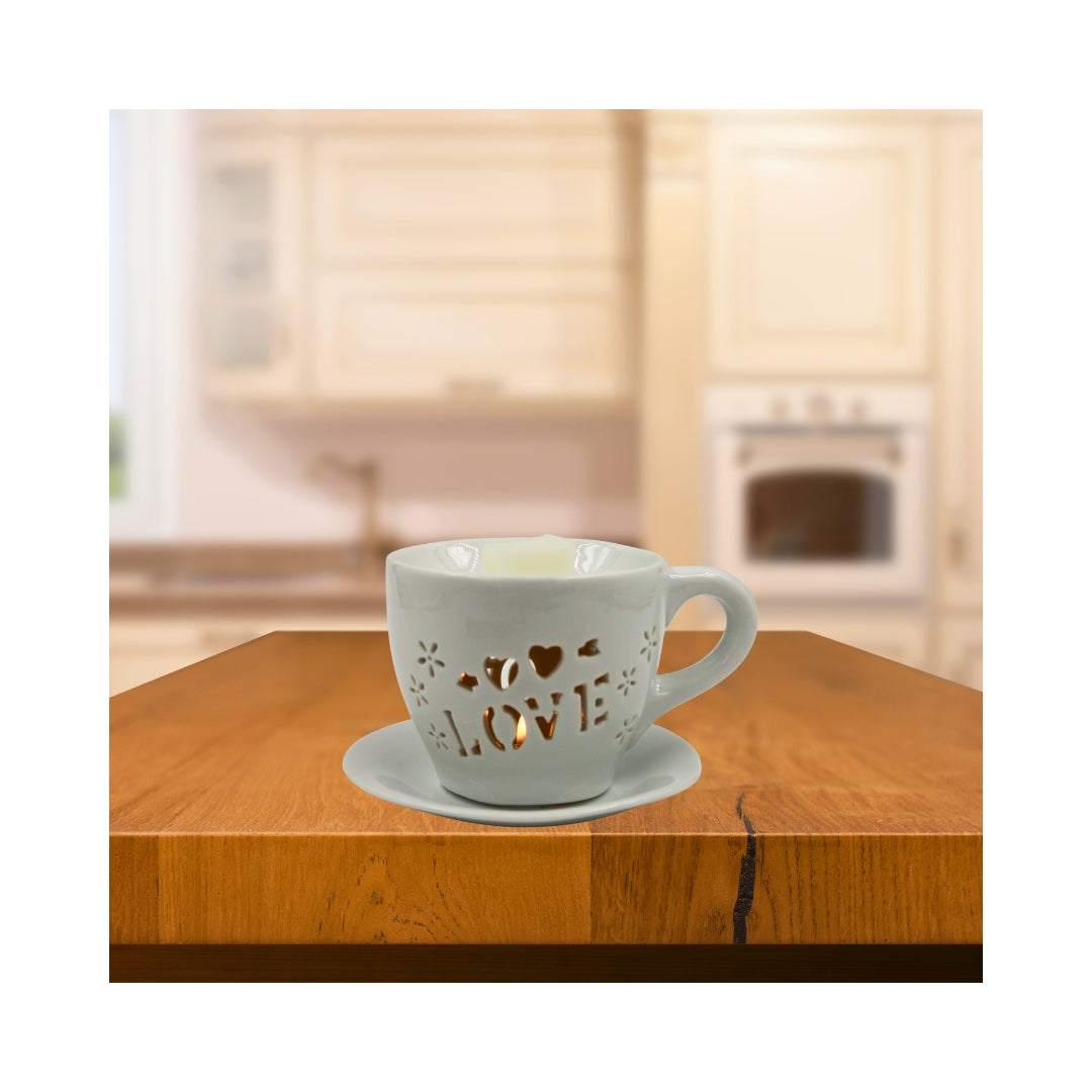Woodside Home Living Tea Cup & Saucer Wax Melt Warmer - love