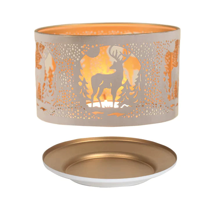 Aroma Jar Candle Metal Silhouette Shade & Tray Set - White & Gold Stag