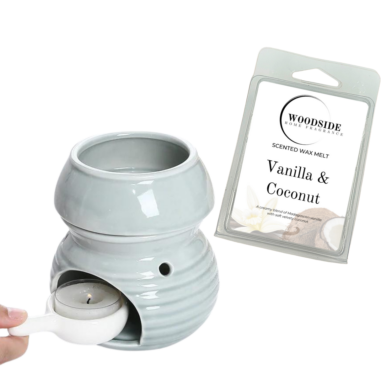Woodside Home Living Wax Melt and Burner Crusader Exclusive, Grey, vanilla and coconut