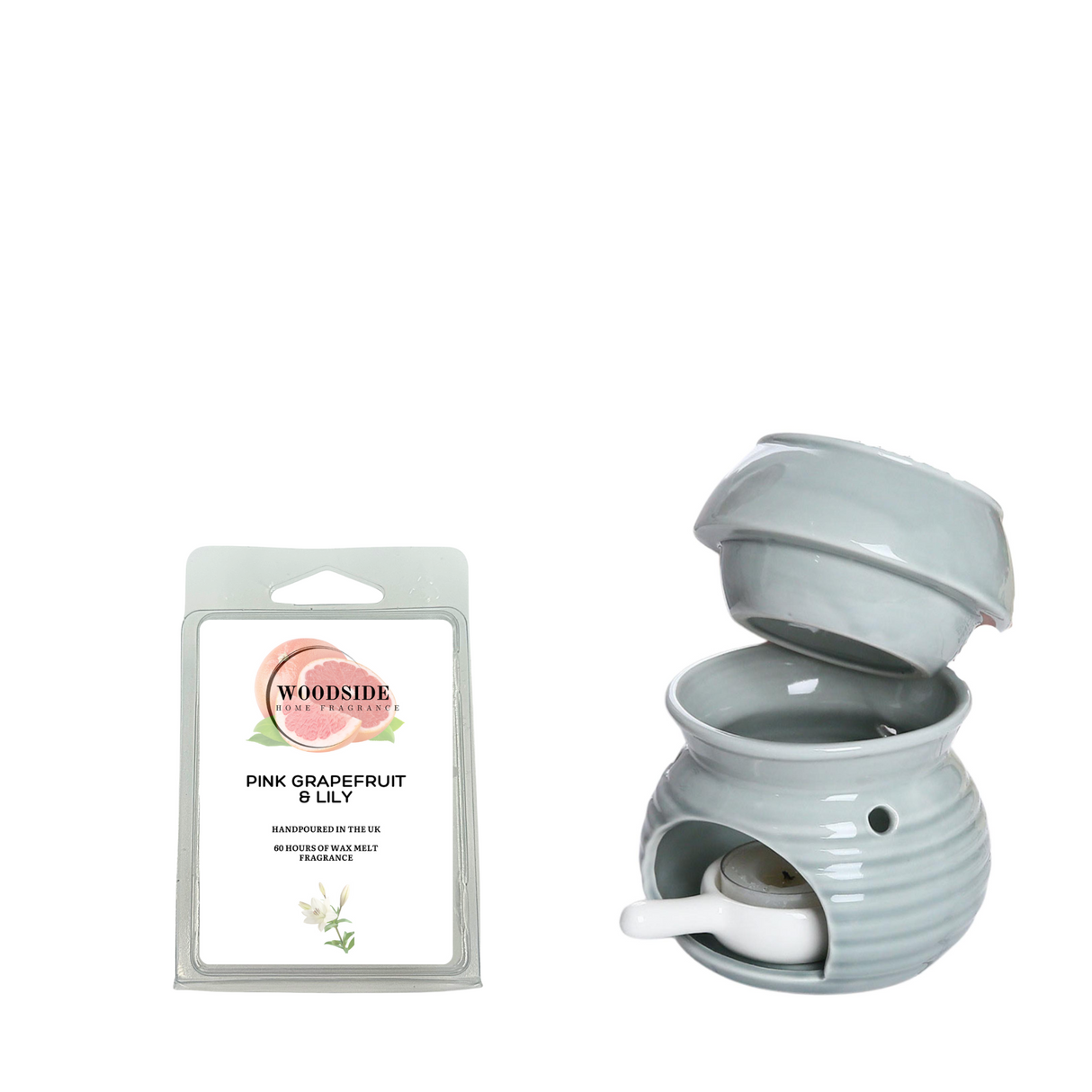 Woodside Home Living Wax Melt and Burner Crusader Exclusive, Grey, pink grapefruit and lily