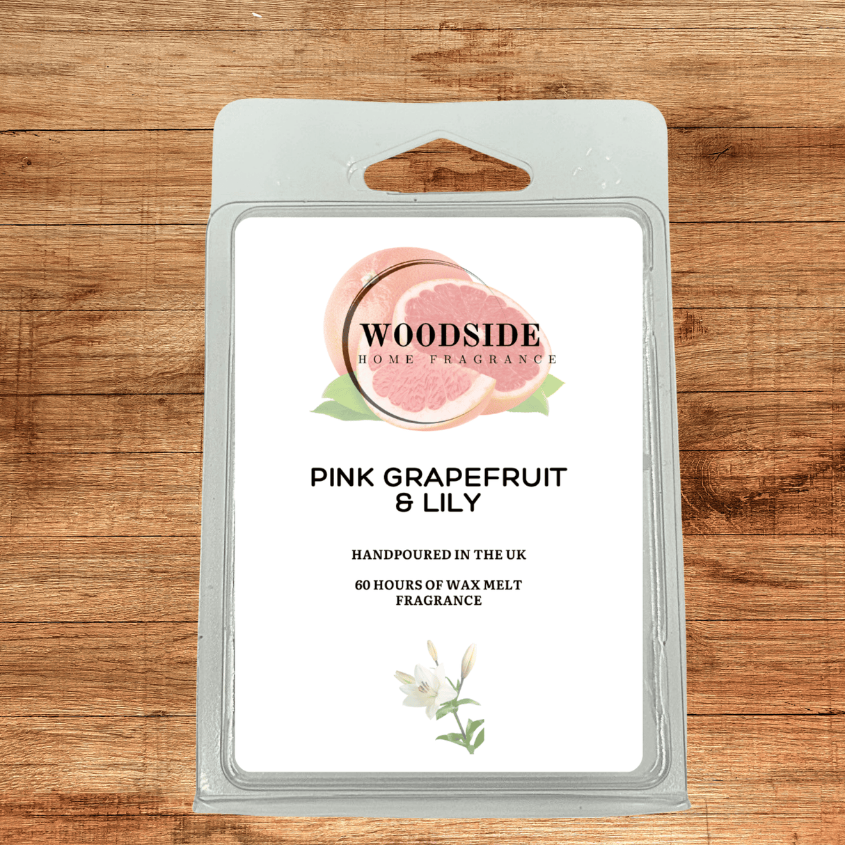 woodside home fragrance wax melt, pink grapefruit and lily