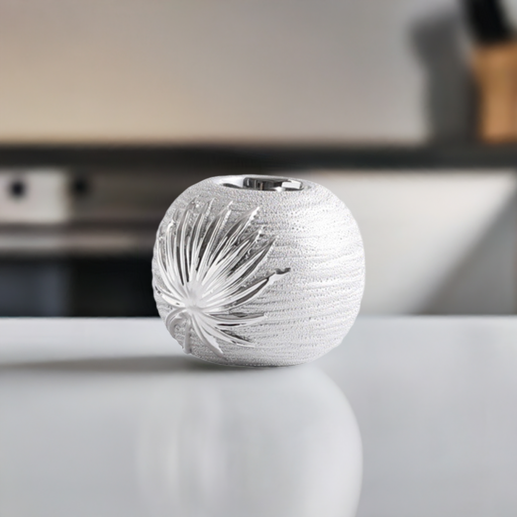 Modern Silver Tealight Candle Holder with Leaf Pattern