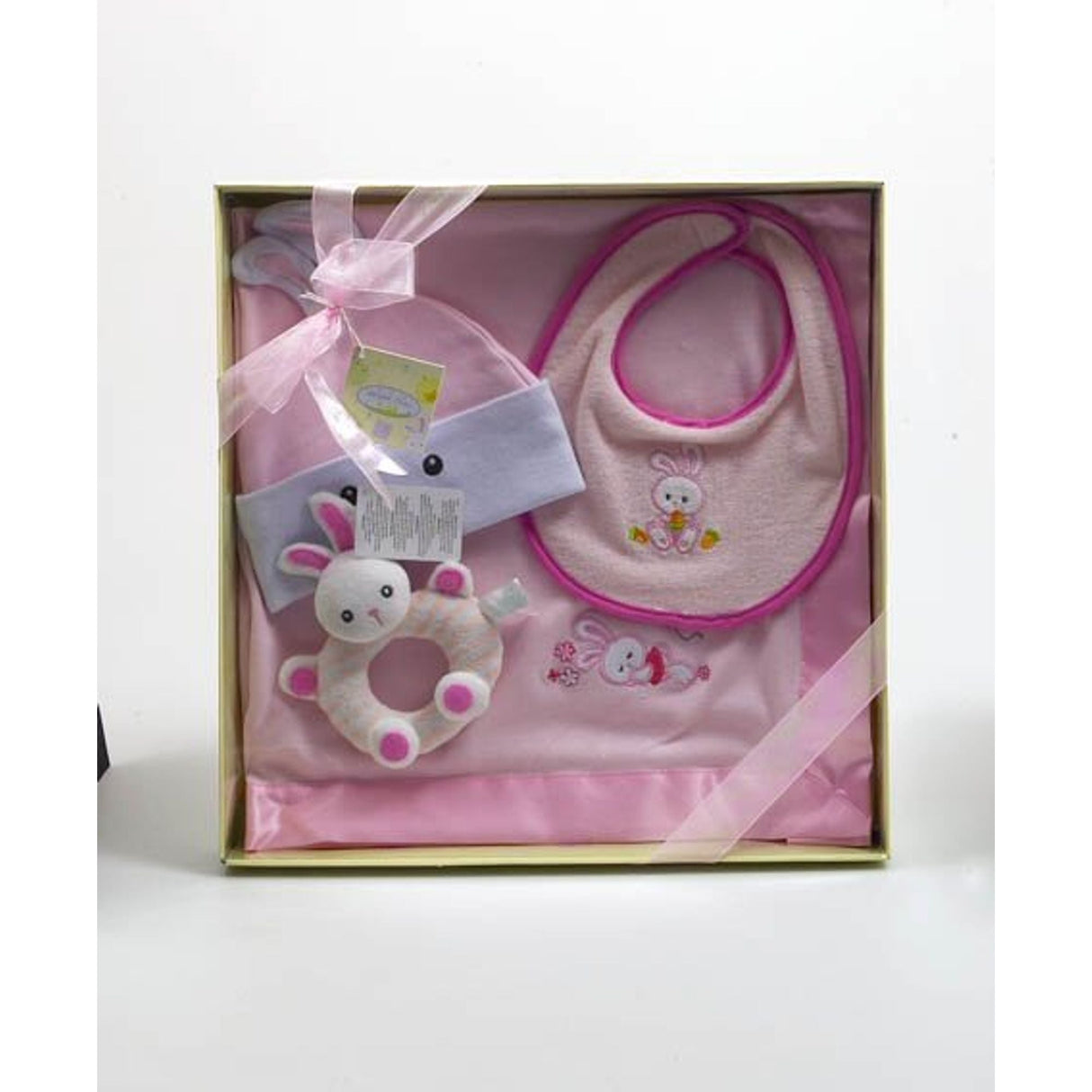 Russ Berrie Bunny Baby Blanket Bib Rattle & Hat Gift Set