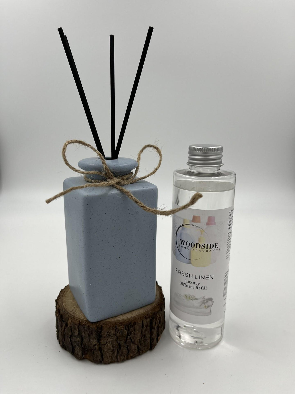 Woodside Pastel Blue Ceramic Reed Diffuser Vase with Woodside Luxury Refill fresh linen