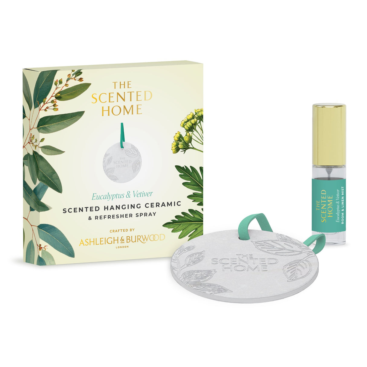 Ashleigh & Burwood New Scented Home Hanging Ceramic & Refresher Spray - Eucalyptus & Vetiver