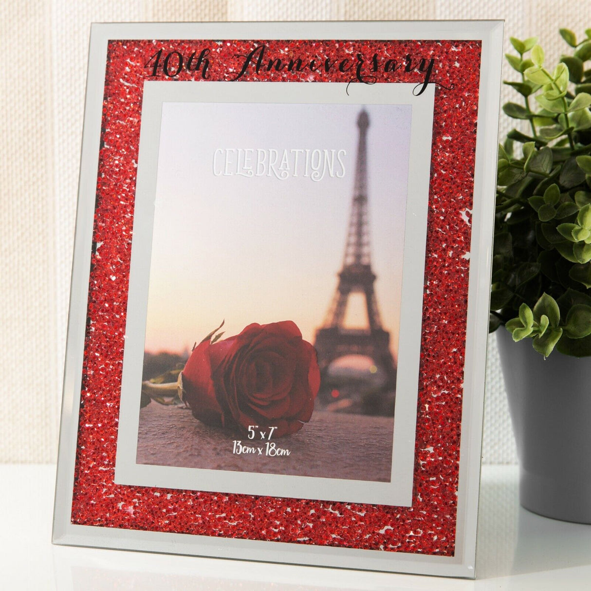 Celebrations Crystal Border Photo Frame 5x7" 25th 40th 50th Wedding Anniversary