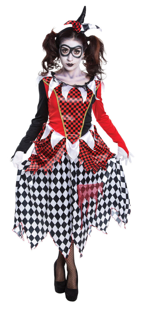 Harlequin Evil Girl Fancy Dress Costume Size 8-10