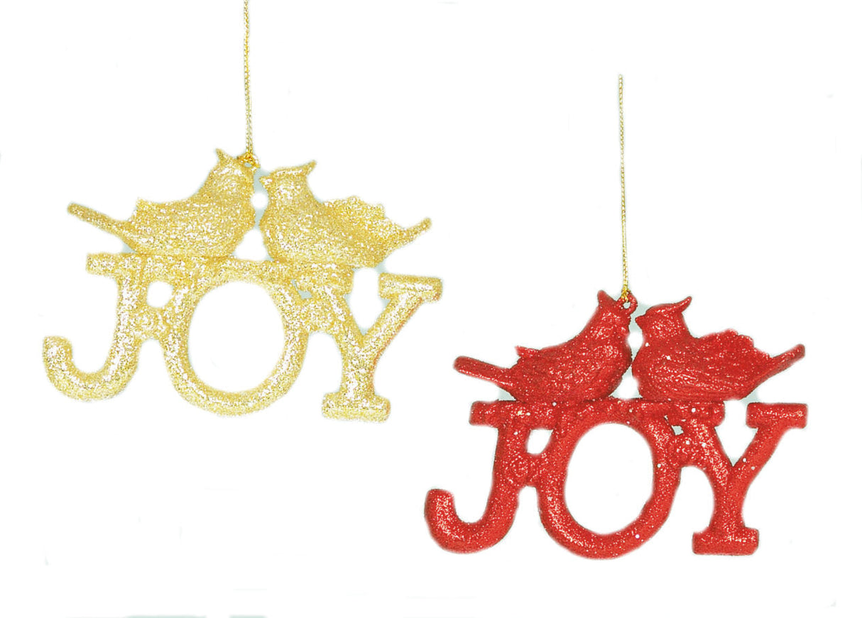 Christmas Tree Hanging Decorations - JOY Gold & Red Pack of 2 Assorted