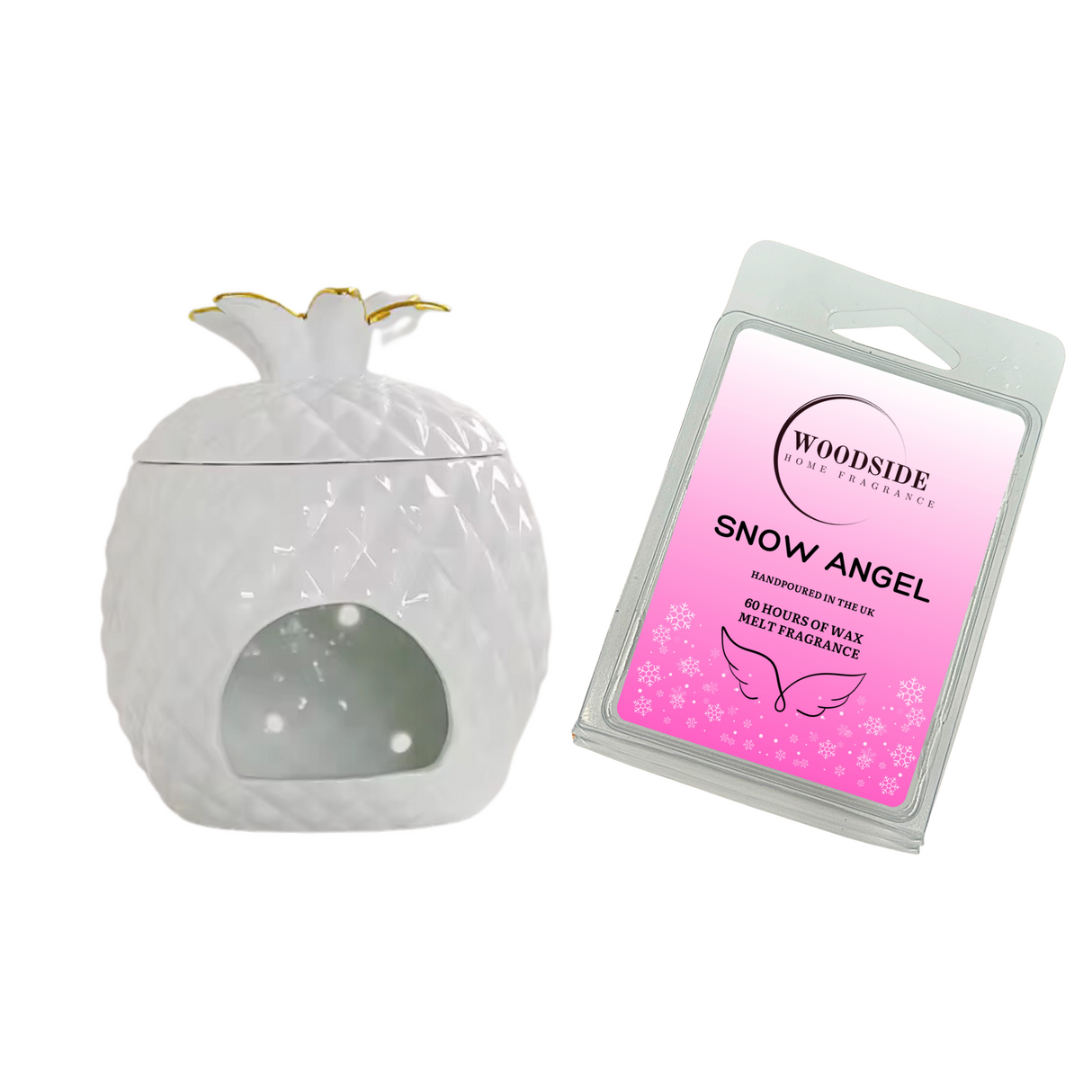 Woodside Home Living Pineapple Design Tealight Burner With Free Wax Melt, snow angel
