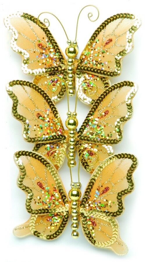 Wedding or Christmas Butterflies Clip on Decorations in Gold or Red